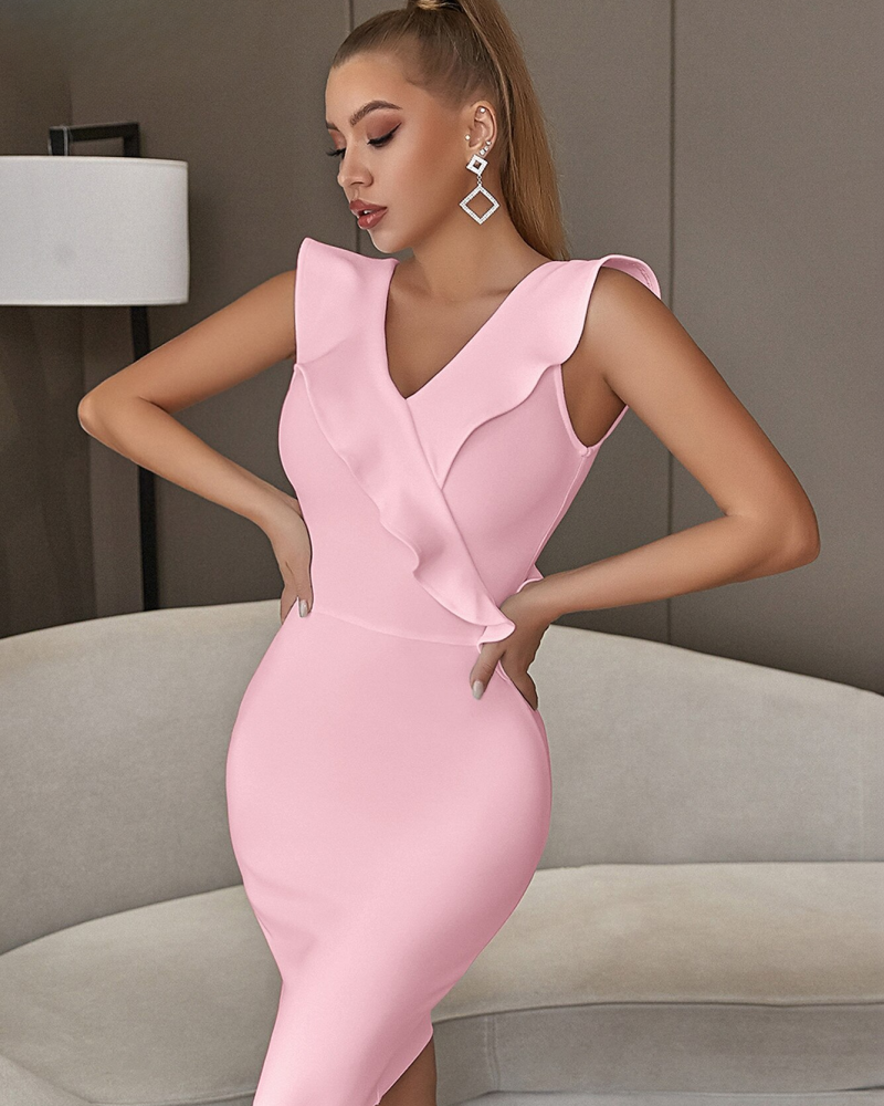 Ruffles Bandage Dress Sexy Two Way Wear Sleeveless V Neck