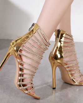 Women’s Gold Gladiator High Heel – Strappy / Narrow Heel
