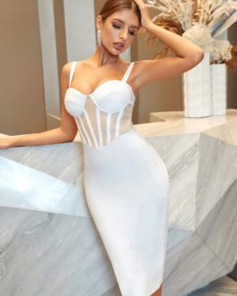 White Lace Summer Bandage Dress New Sexy Spaghetti Strap Sleeveless