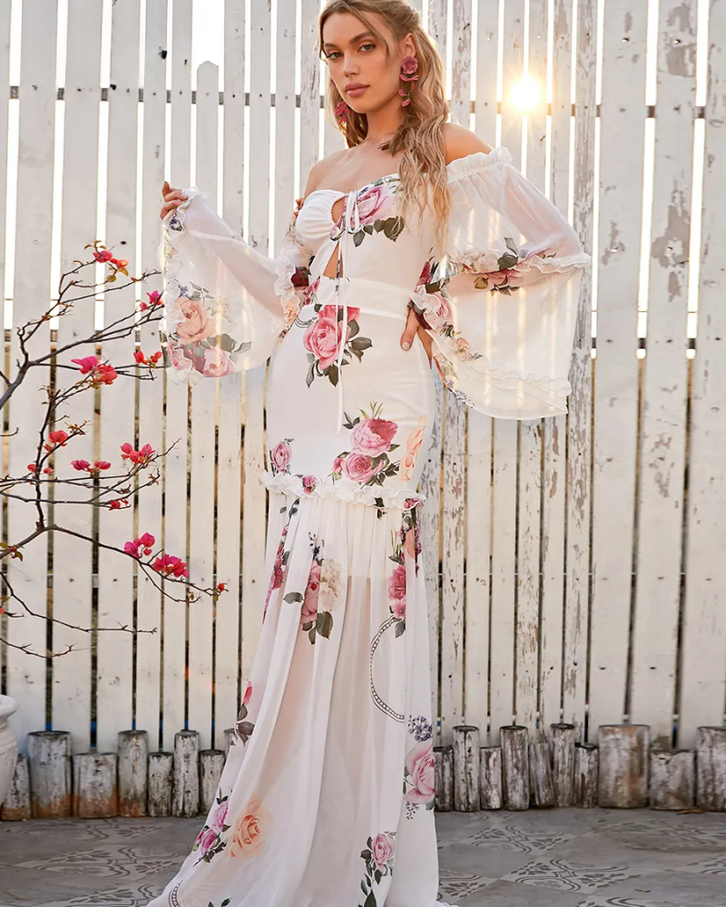 Boho Slash Neck Chiffon Cami Dress