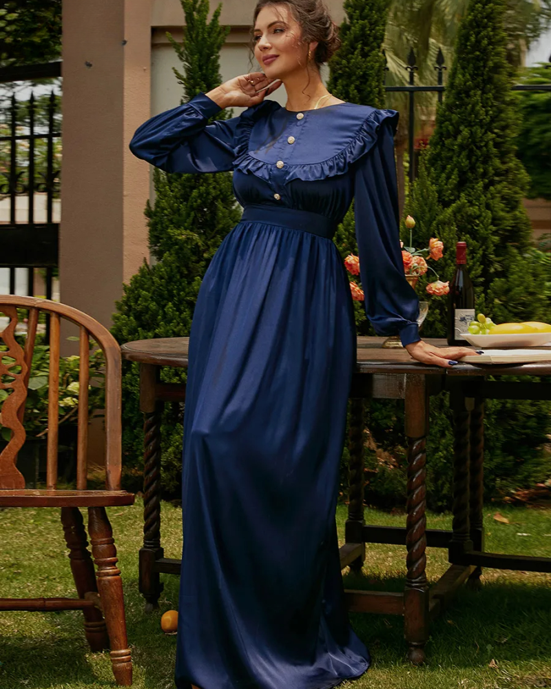 High Neck Pattern Muslim Robe Dress