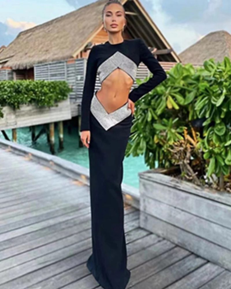 Two Pieces Set Bodycon Rayon Long Dress