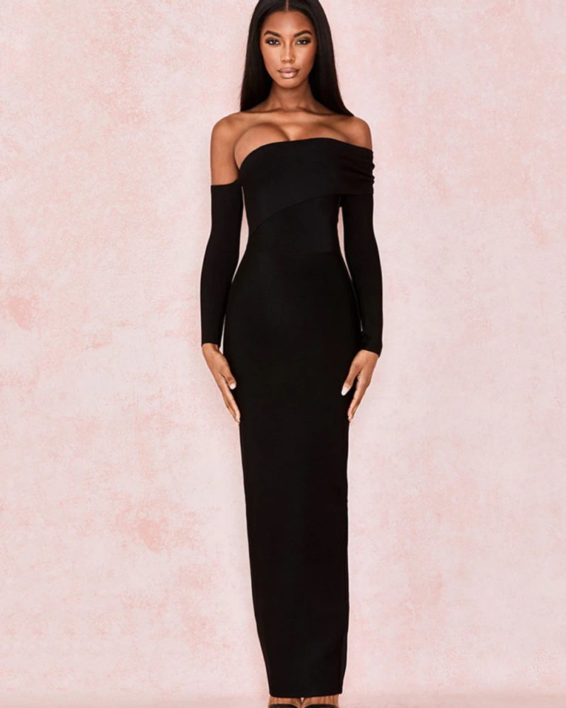 Tube Top Long Sleeve Back Slit Dress