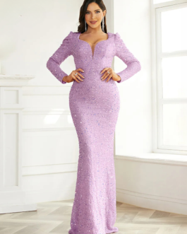 Luxury Sequin Long Sleeve Mermaid Party Dress
