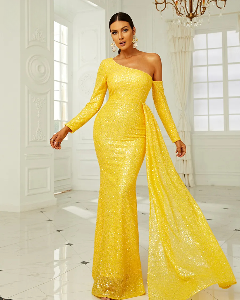 One Shoulder Draped Long Dress