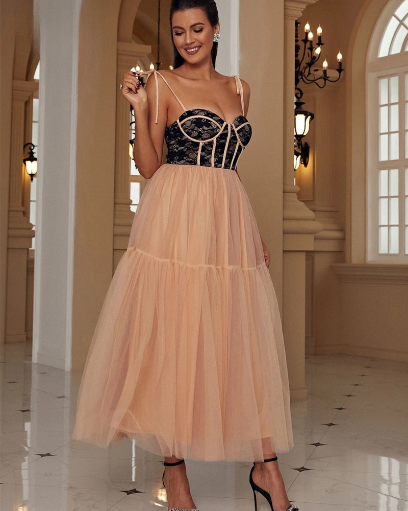 Strapless Camisole Mesh Long Dress