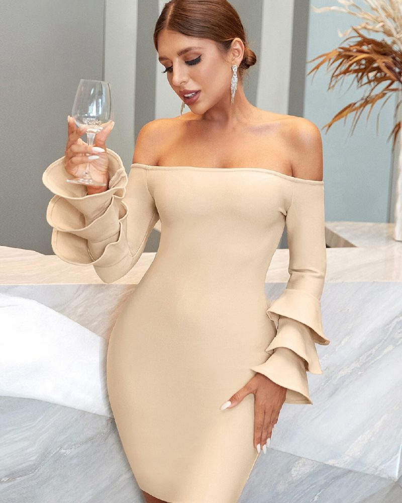 Butterfly Long Sleeve Bandage Dress Sexy Off Shoulder Celebrity