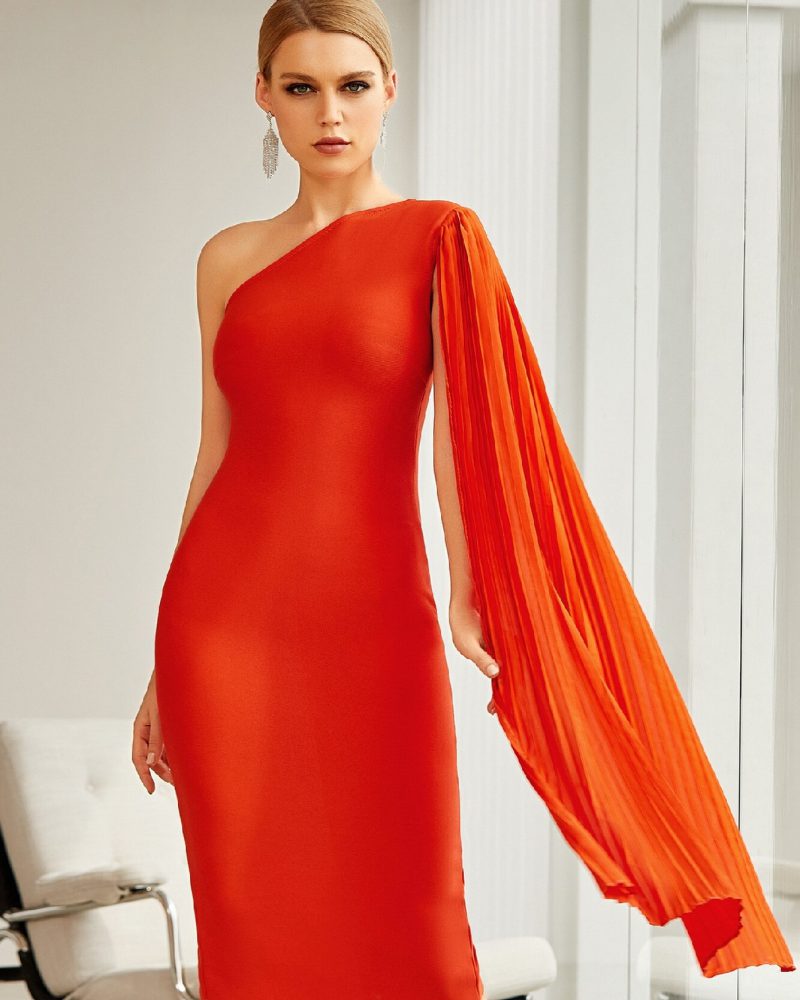 One Shoulder Bodycon Bandage Dress Sexy Sleeveless Strapless Midi