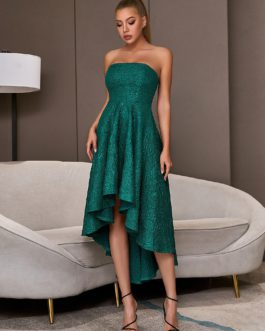 Elegant Fit and Flare Party Wear Dress Strapless Green Sexy Sleeveless