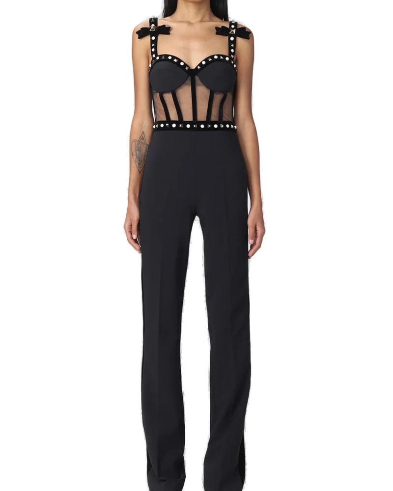 Rivet V-neck Bow Jumpsuit