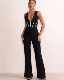 Sexy Strap Low Chest V Neck Jumpsuits