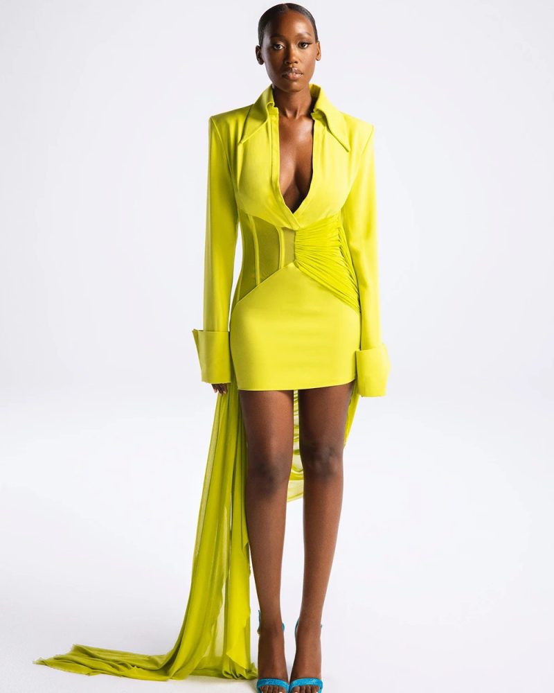 Sexy Deep V-Neck Mesh Patch Mini Dress