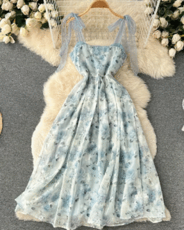 Floral Print High Waist Sleeveless Long Dress