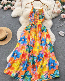Multicolor Print Elegant Bandage Long Dress