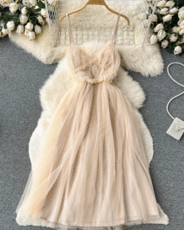 Romantic Lace High Waist Straps Long Dress