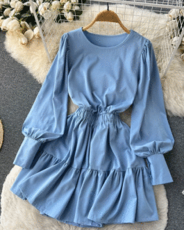 Slim Waist Long Sleeve Elegant Mini Dress