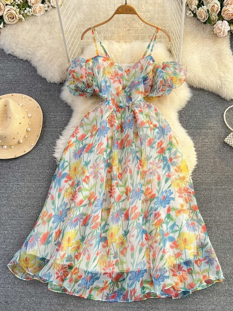 Cheap Chiffon Fabric Summer Dress Fashion Printed Floral By Half