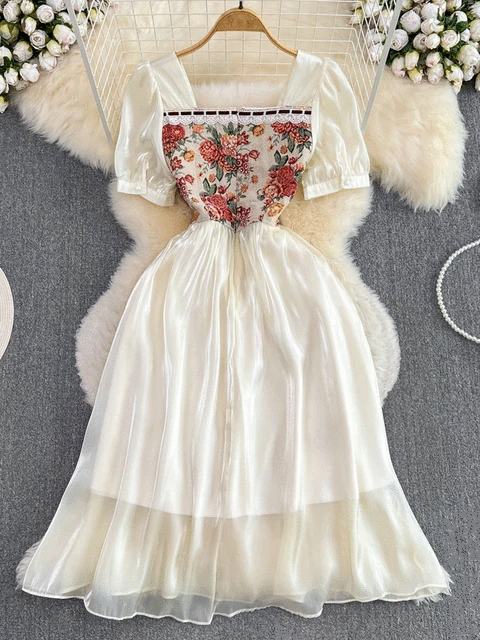 Vintage Gothic Chiffon Elegant Puff Sleeve Dress