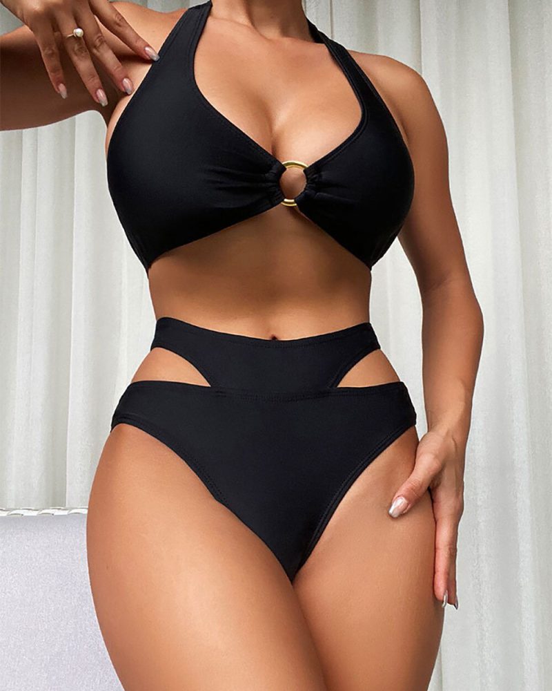 High Waist Swimsuit Halter Backless Bikinis