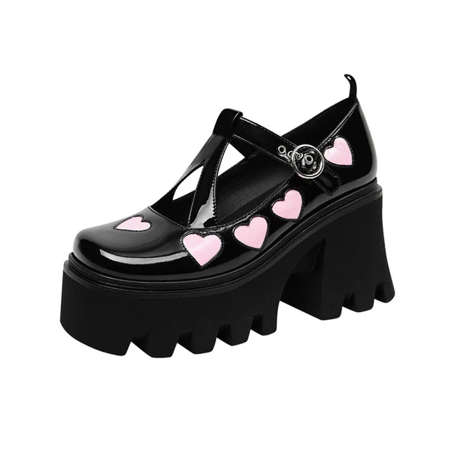 Thick Soles Glossy Patent High Heeled Shoes