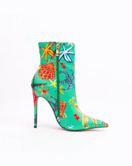 Printed High Heels Pointed Toe Short Boots