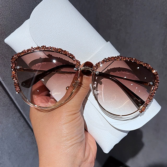 Cat Eye DiamondRetro Rimless Sunglasses