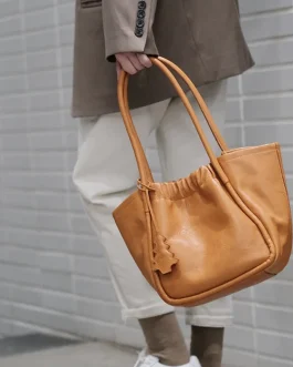 Special-Interest Design Leather Pleated Underarm Tote Bag
