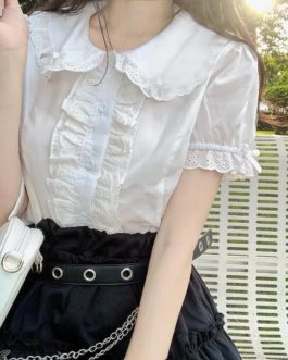 White Shirt Sweet Cute Bow Doll Collar Lolita Puff Sleeve Blouses
