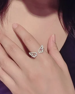 Korean Style Silver Wings Ring Rhinestone Adjustable Opening Finger Ring