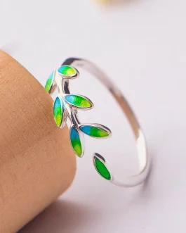 Leaf Shape Adjustable Ring Exquisite Zircon Rings