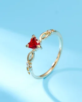 Simple Red Heart Ring Engagement Birthday Gift Rhinestone Cute Finger Rings