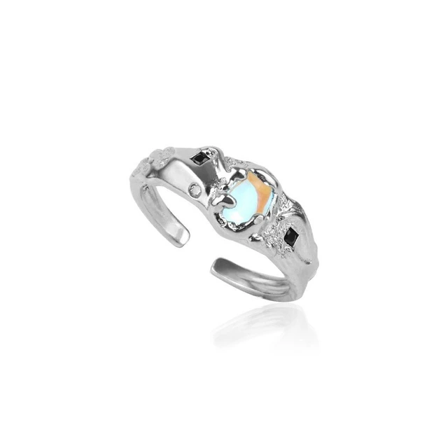 Moonstone Open Rings Retro Minimalist Crystal Zircon Adjustable Finger Ring