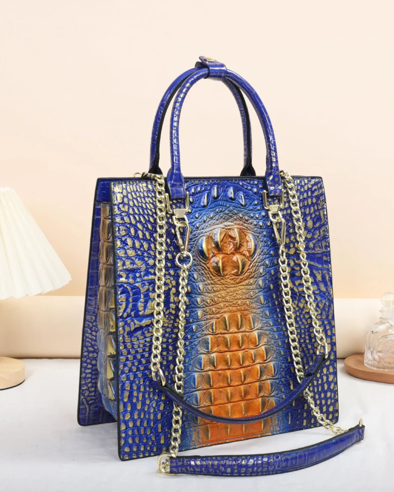 Genuine Leather Crocodile Pattern Vertical Chain Bag