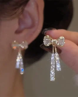 Zircon Bow Light Luxury Temperament Pearl Design Earrings