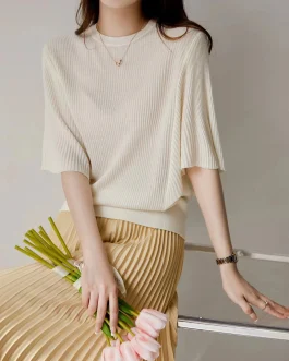 Butterfly Sleeve Knitted Korean Fashion Clothing Casual Loose T-Shirts