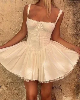 Elegant Lace Bandage Slip A-Line White Strapless Backless Mini Dress