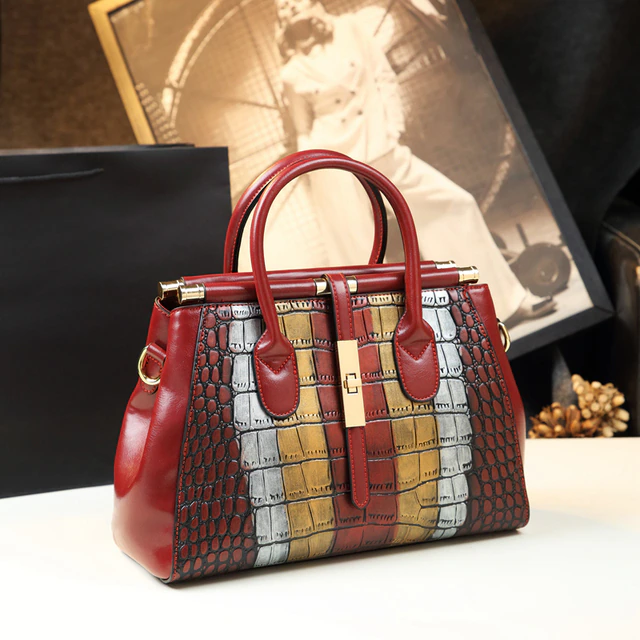 Crocodile Handbag for Women Genuine Leather Red