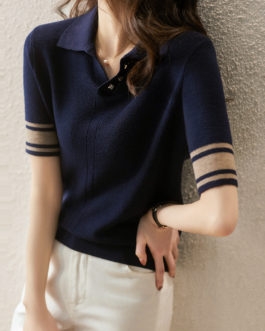 Short Sleeve Knitted Clothing Casual Thin T-Shirt