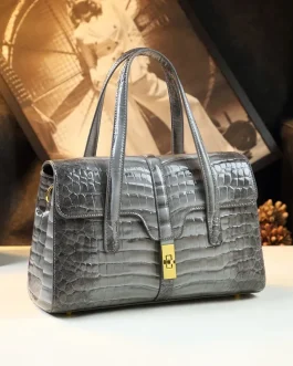 Genuine Leather Women Handbags Crocodile Pattern Boston Pillow Bag
