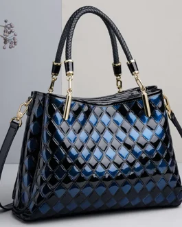 Leather Handbags Trendy Shoulder Crossbody Portable Blue Tote Bag