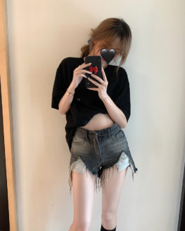 Casual Summer Ripped Denim Booty Shorts High Waists Fur-lined Short