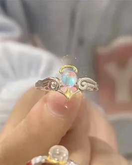 Korean Style Angel Wings Ring Rhinestone Adjustable Opening Finger Ring