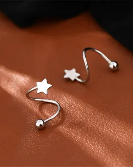 Stainless Steel Helix Twisted Lip Ring Tongue Piercing Star Earring