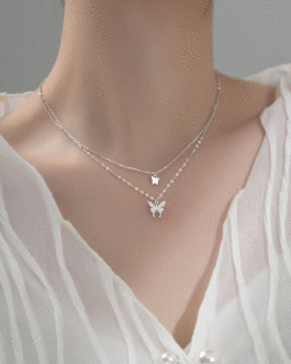 Double Butterfly Link Chain Choker Necklace