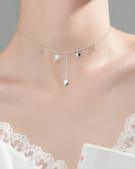 Sweet Heart Beads Tassel Choker Dazzling CZ Short Necklace