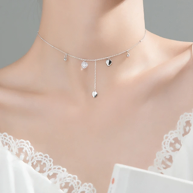 Sweet Heart Beads Tassel Choker Dazzling CZ Short Necklace