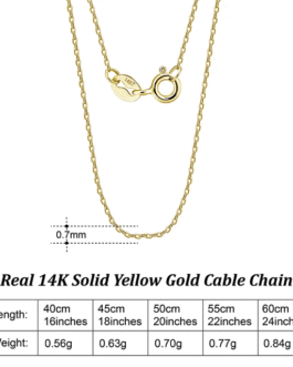 14K Solid Gold Italian Cable Chain Necklace