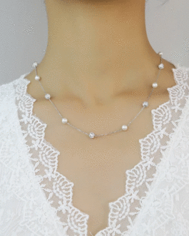 Synthesis Pearl Ball CZ Tassel Choker Necklace