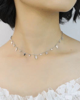 Sweet Cross CZ Short Clavicle Necklace For Women