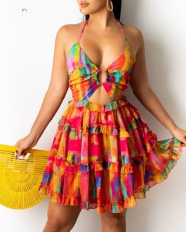 Cami Deep-V Floral Print Sleeveless Party Bodycon Dress